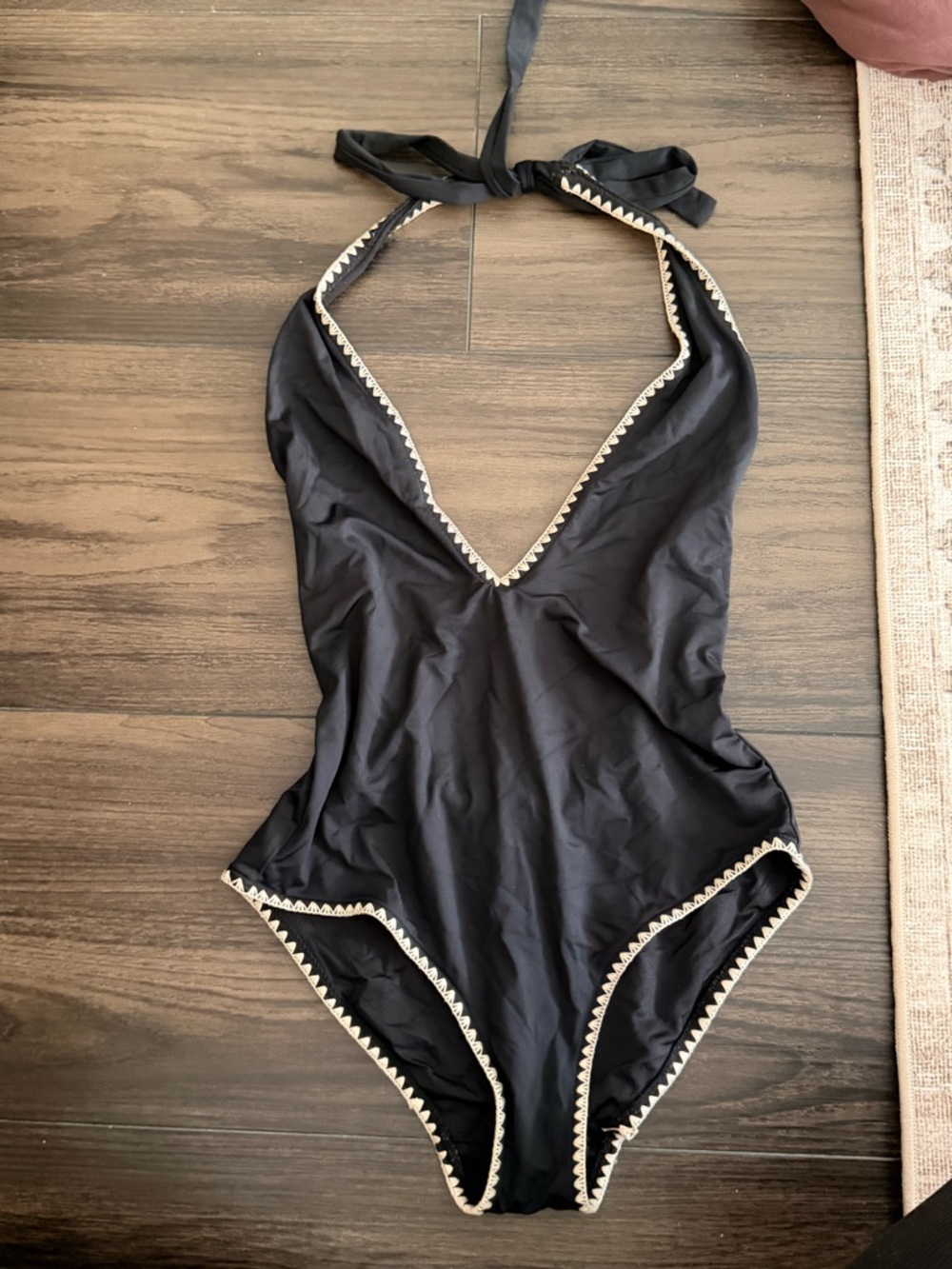 Zara Black One-Piece Swimsuit with Cream Trim